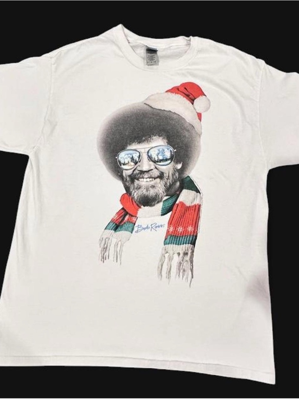 Gildan White Graphic Tee with Red & Green Holiday Accents